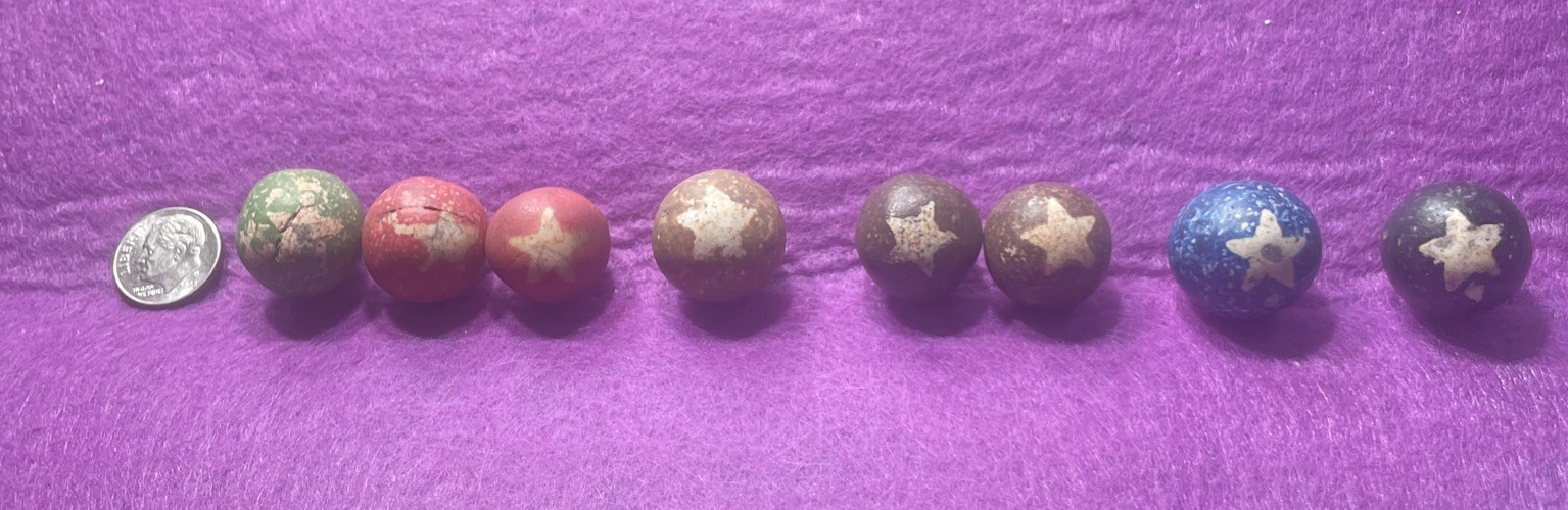Lot Of 8 Antique Handmade Glazed Clay Rare Star ⭐ Art Marble Lot 6 Colors