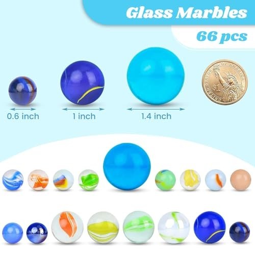 66PCS Assorted Glass Marbles for Kids – Colorful Bulk Toy for DIY & Home Decor