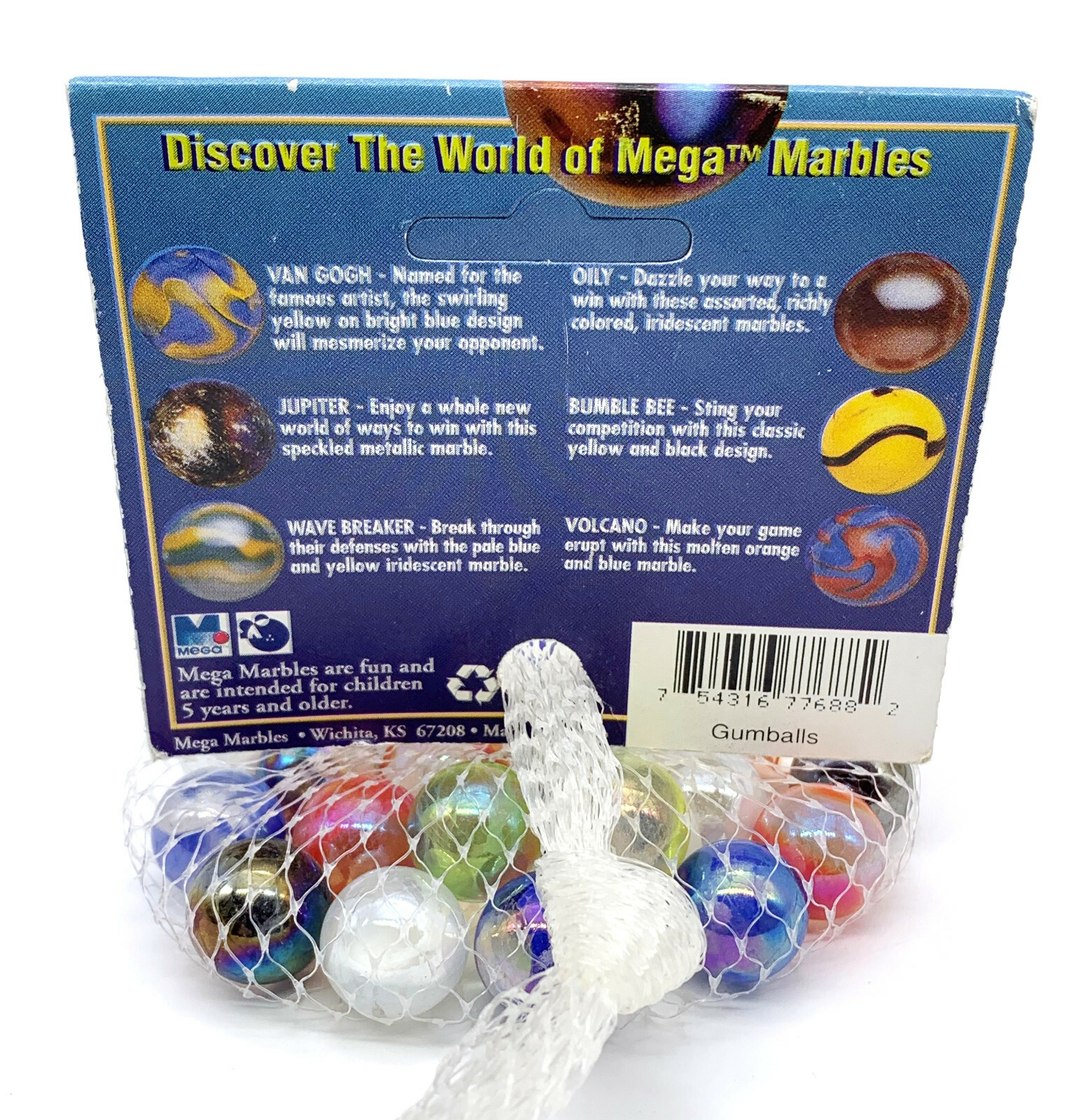 Gumballs Collector Series Net Bag Glass Mega Marbles Vacor 1 Shooter 24 Players