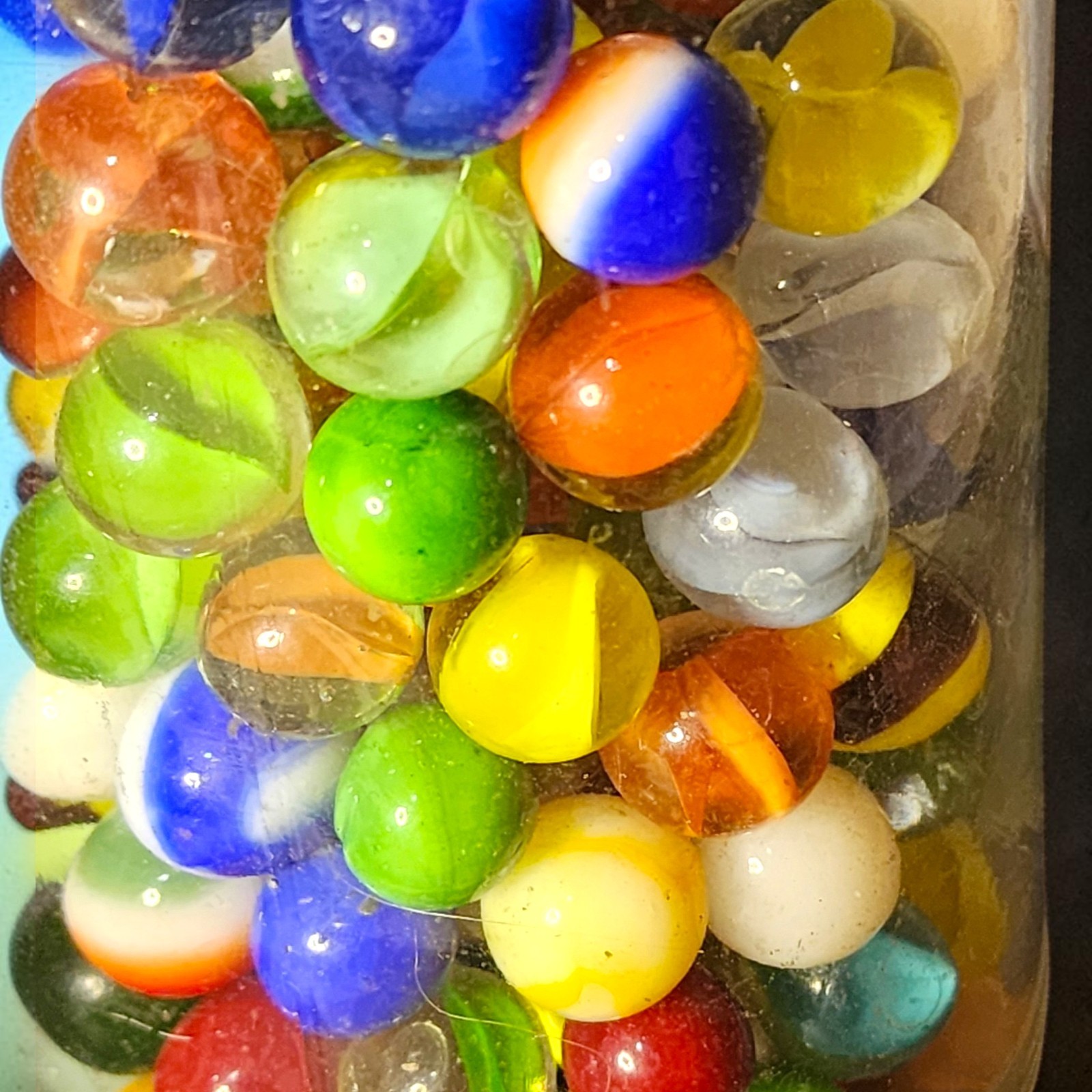 Vintage 1960s Glass Marble Lot Cat’s Eye Swirl Steelie Mixed Colors Tang Jar 75+