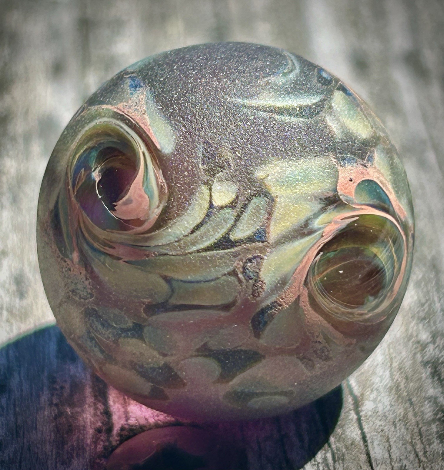 Hand Blown Sand Blasted Frosted Marble Boro Glass Art portal windows planet