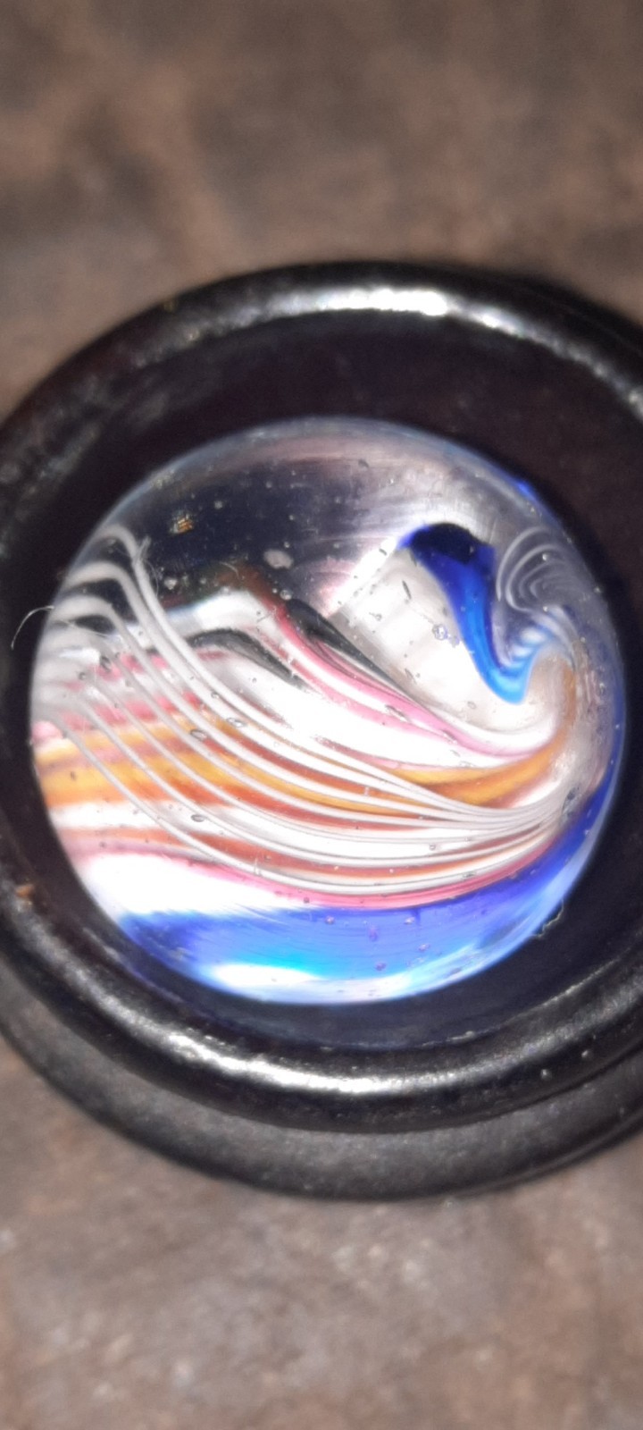 Antique German Ribbon Core Swirl Marble Vibrant Colors Approximately .650