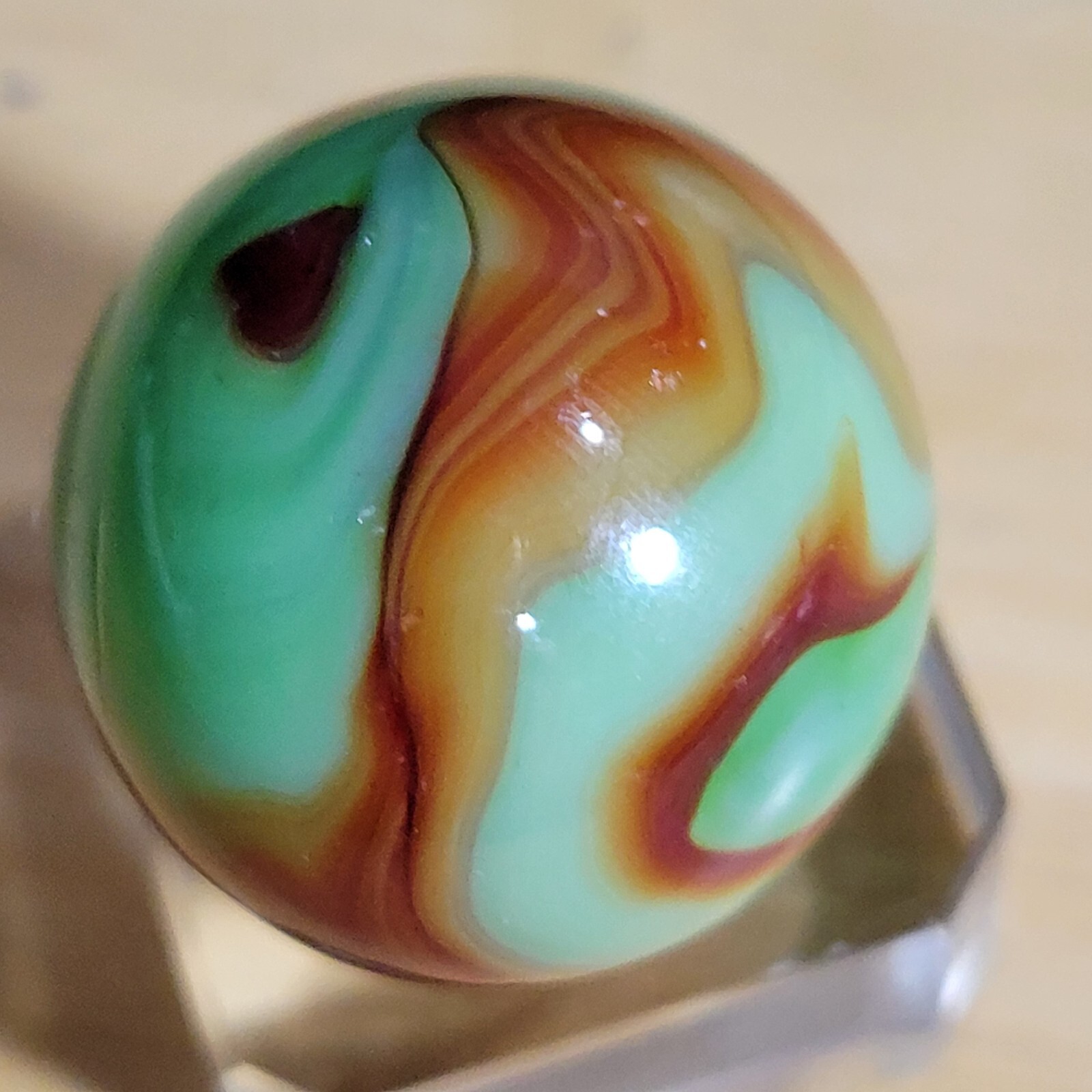 POLISHED MINT ALLEY AGATE WOODLAND CAMO 1932-1936 PENNSBORO BOULDER .939″ 2B/22