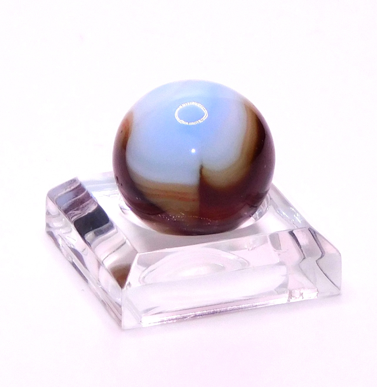 Vintage Marble UV Reactive Glass Sky Blue Brown Red Swirl Opaque 0.63″ Mint #U-1