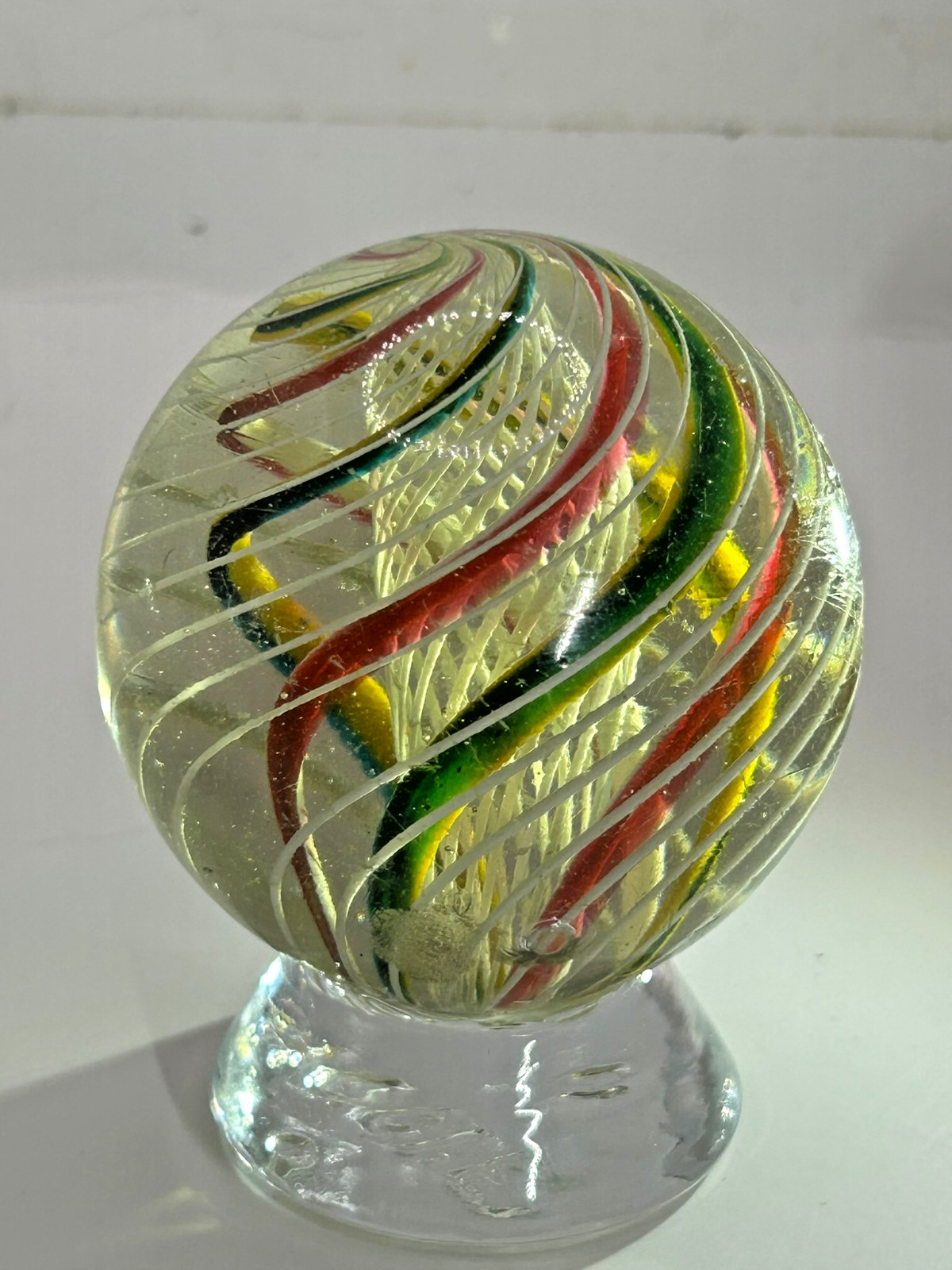 German 3-STAGE Latticino Core, Ribbon & Latticino Swirl Marble 2-11/64″ Mint-