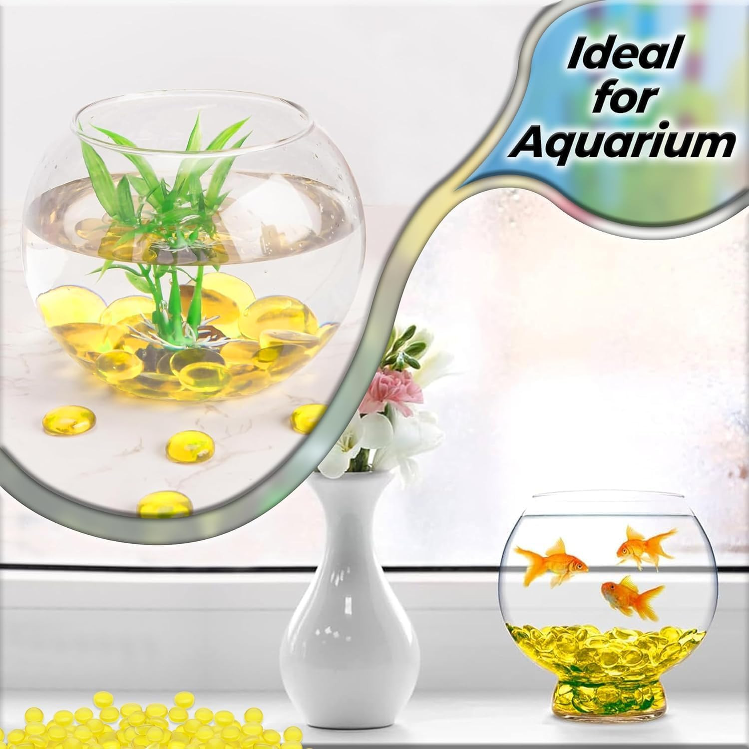 Flat Glass Marbles Yellow – 1 Lb (100 Pcs, 17–20 Mm) Decorative Glass Pebbles, S