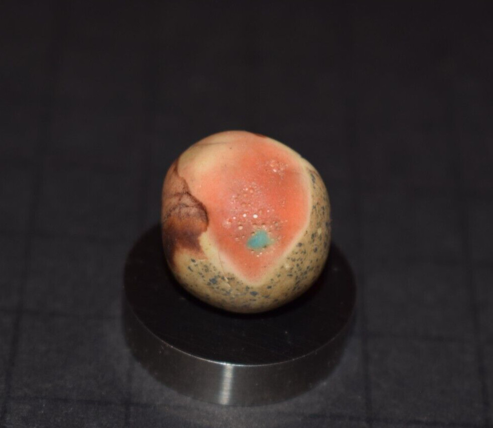 Antique Hand Painted, Fired Clay Abstract Art Marble Shooter Size .750″=3/4″ VGC