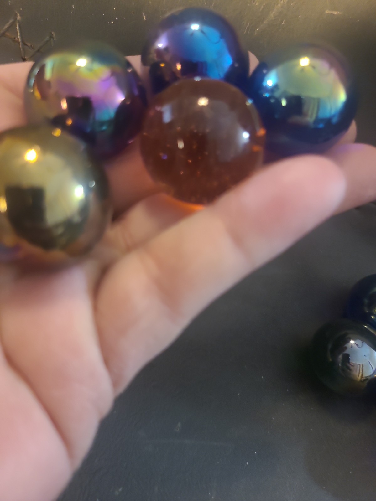 Lot of 15 Iridescent Glass Marbles Metallic Shades Of Dark Blue Purple Silver