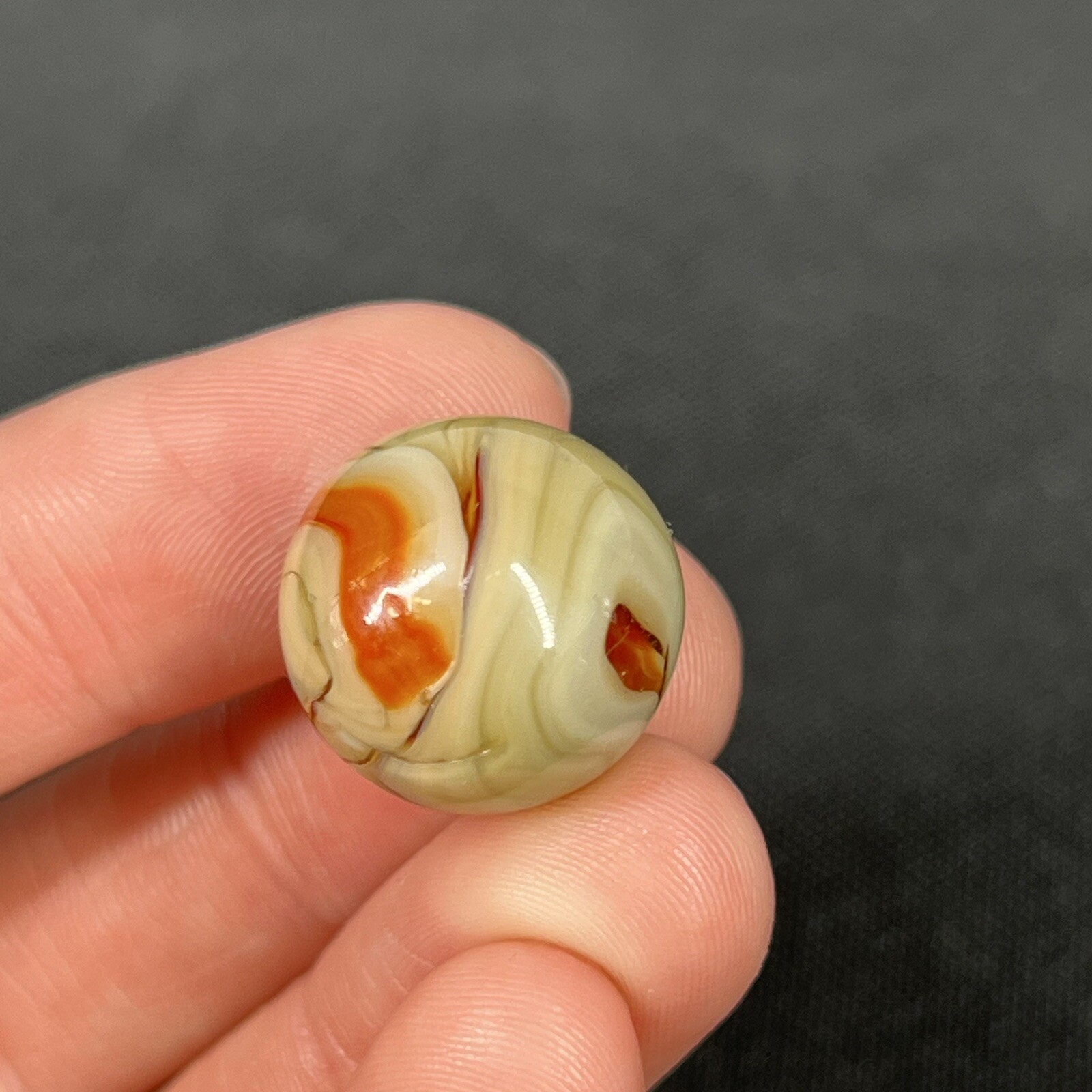 Vintage Agate Christensen Peltier Art Glass Swirl Marble .6” Swampy Orange