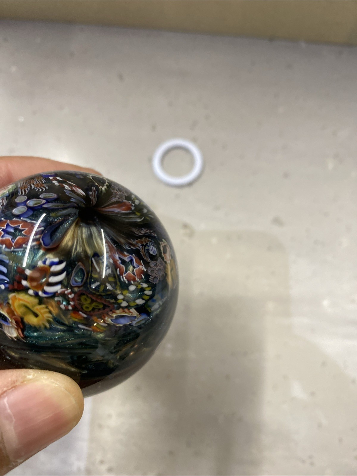 Kevin O’Grady Gold Drapes White Borosilicate Glass Marble Vortex Dichroic 2″ NEW