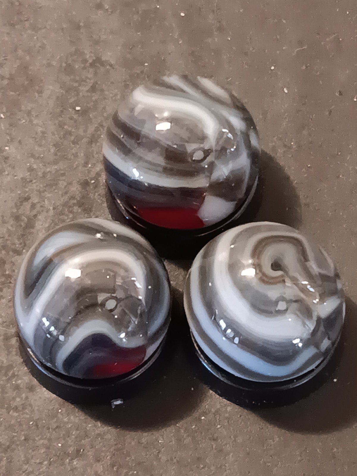JABO Machine Made Toy Marbles .63 Inch Swirl Set of 3 Red White Black