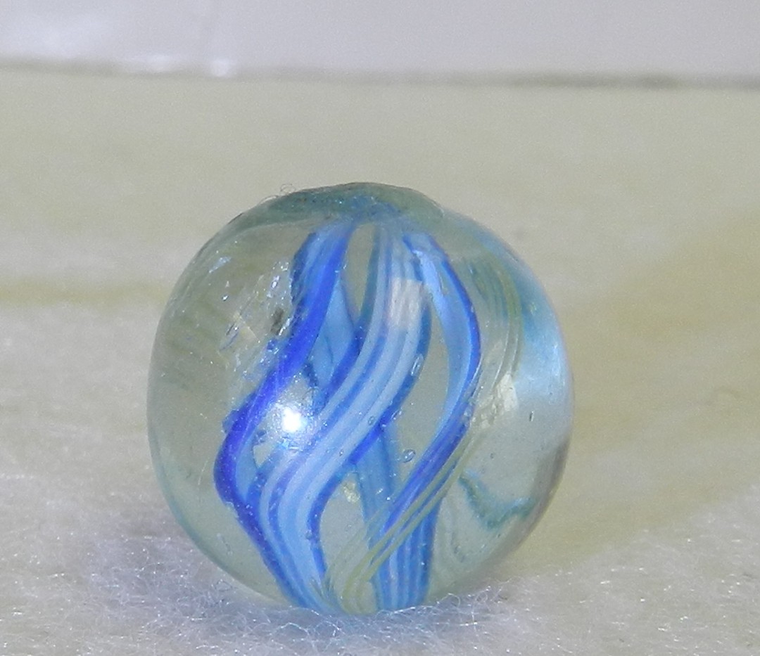 20854m Rare Divided Ribbon Swirl With Mica Vintage German Handmade Marble .58 In