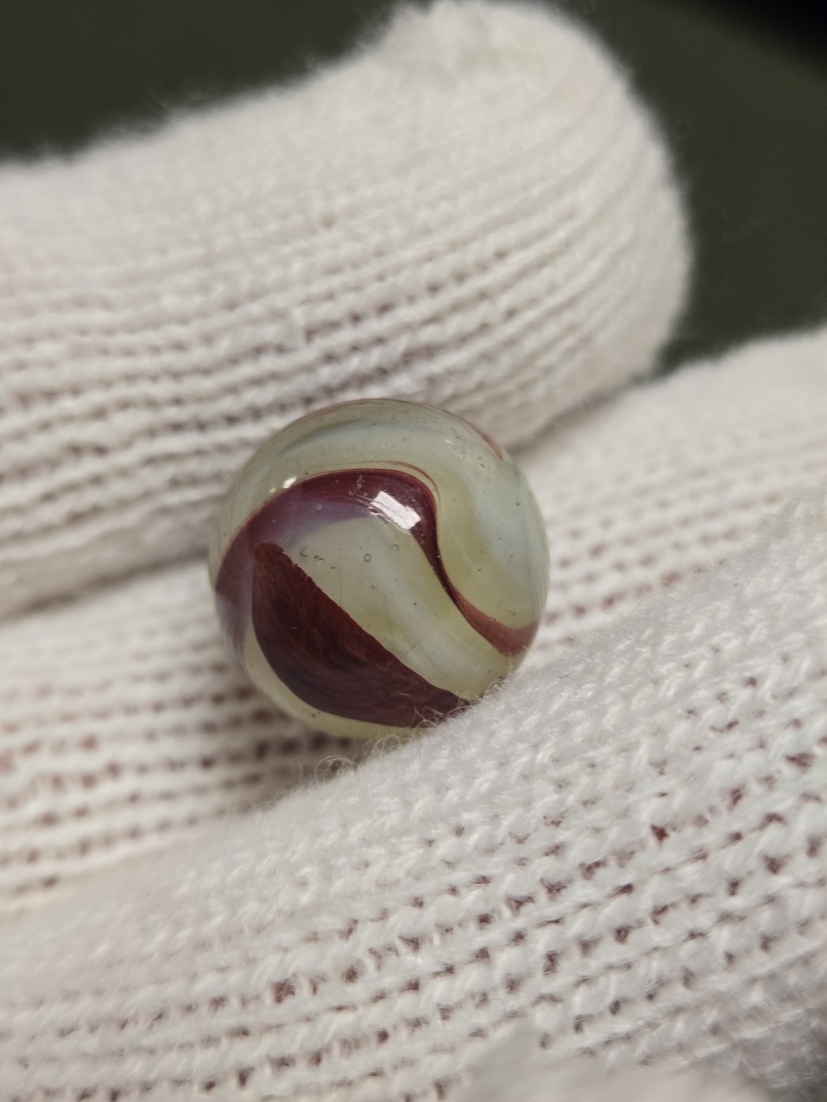 Nice Old Vintage Akro Agate Lemonade Oxblood Marble Fluorescent Glow Glass