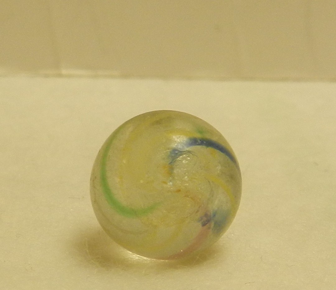 #21062m Small .51 In Vintage German Handmade 2 Color Latticino Swirl Marble