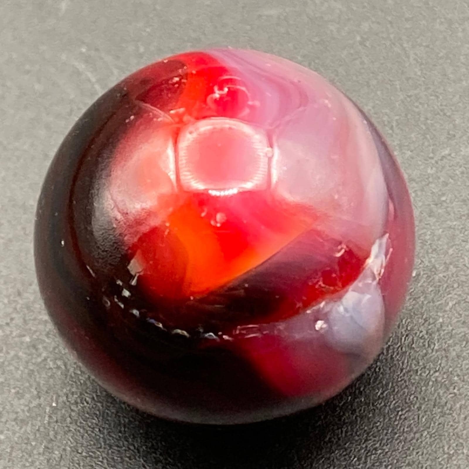 Vintage Glass Marbles / 25 Iridescent Red Orange Cadmium / Small / Glows / No 24
