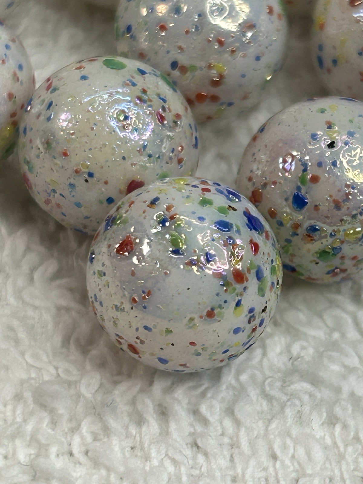 Lot Of 11 Speckled MARBLES Vintage Glass White Confetti .54 Inches