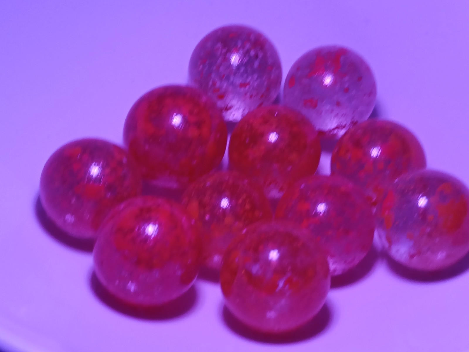 11 Vitro Agate Frit,Uranium Speckled Marbles Orange/Red/Yellow Speckles 1940s