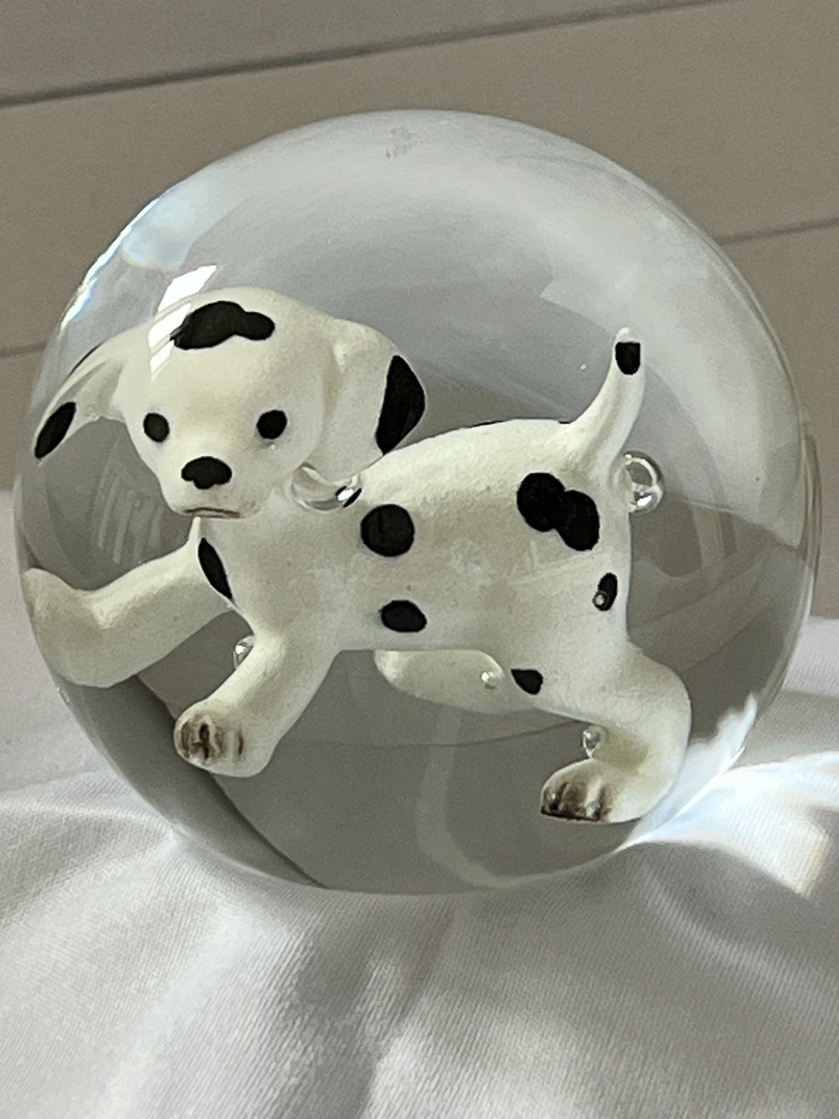 Vintage Handmade Sulphide Marble with Dalmatian Dog figurine 2 Inches