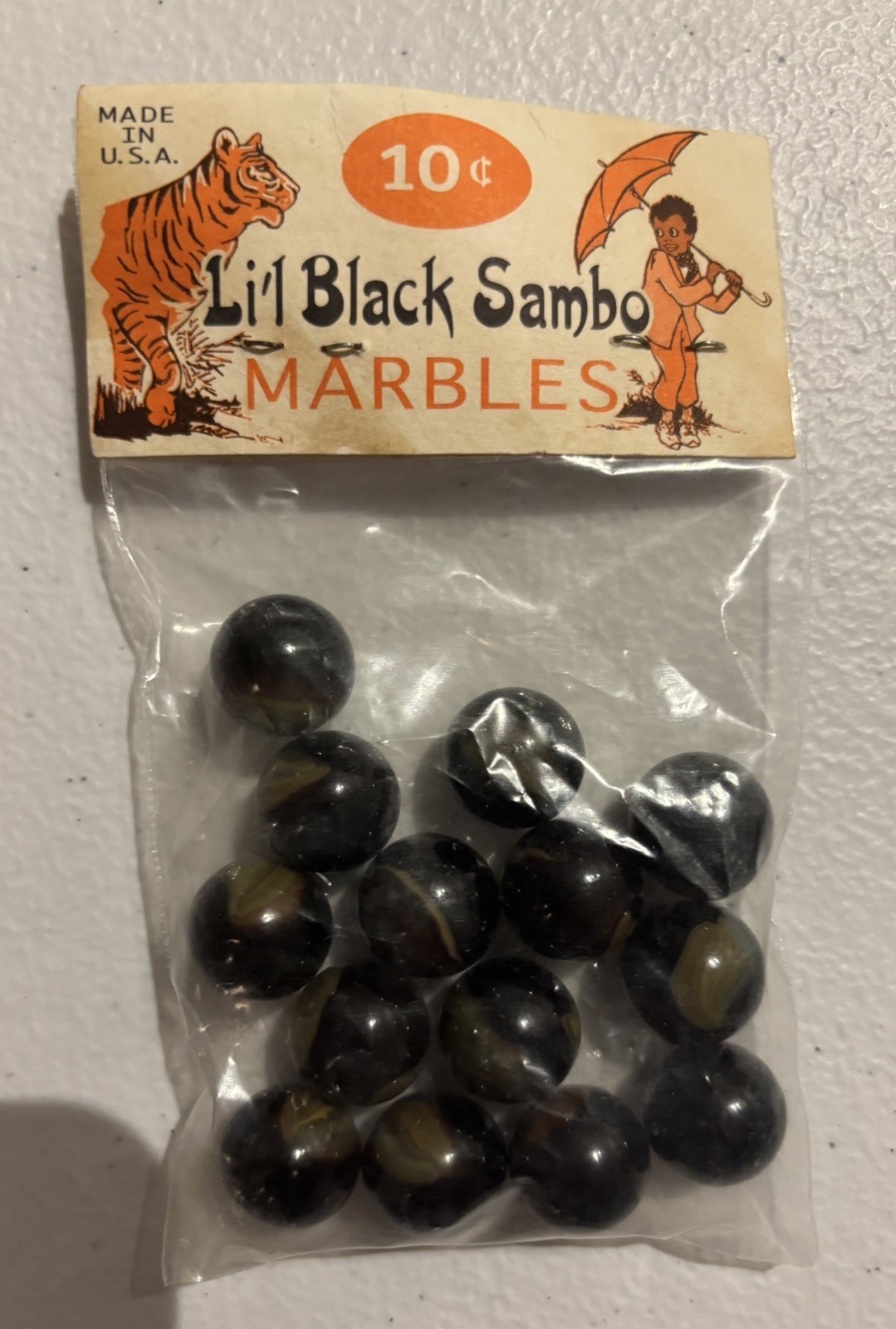 Vintage Unopened Bag Of Marbles USA Lil Black Sambo 10 Cents 14 Marbles