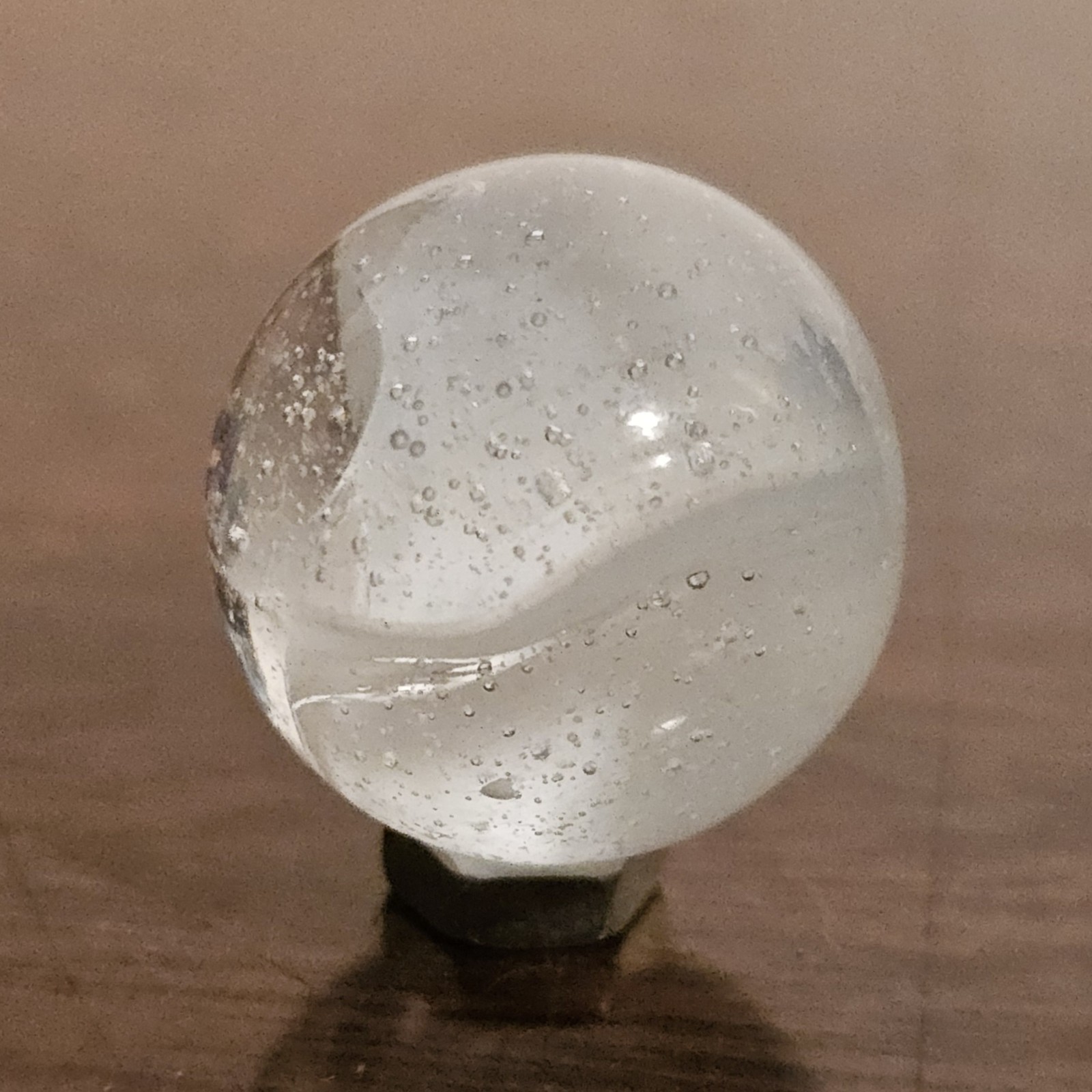 C E Bogard White 4-Lobe Floppy Cats Eye Clear Glass .875 Shooter Marble