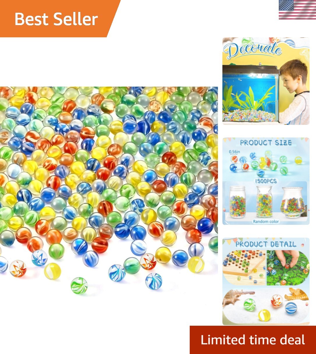 0.55” Solid Round Glass Marbles – 1500 Pcs for DIY, Games, and Home Decoration