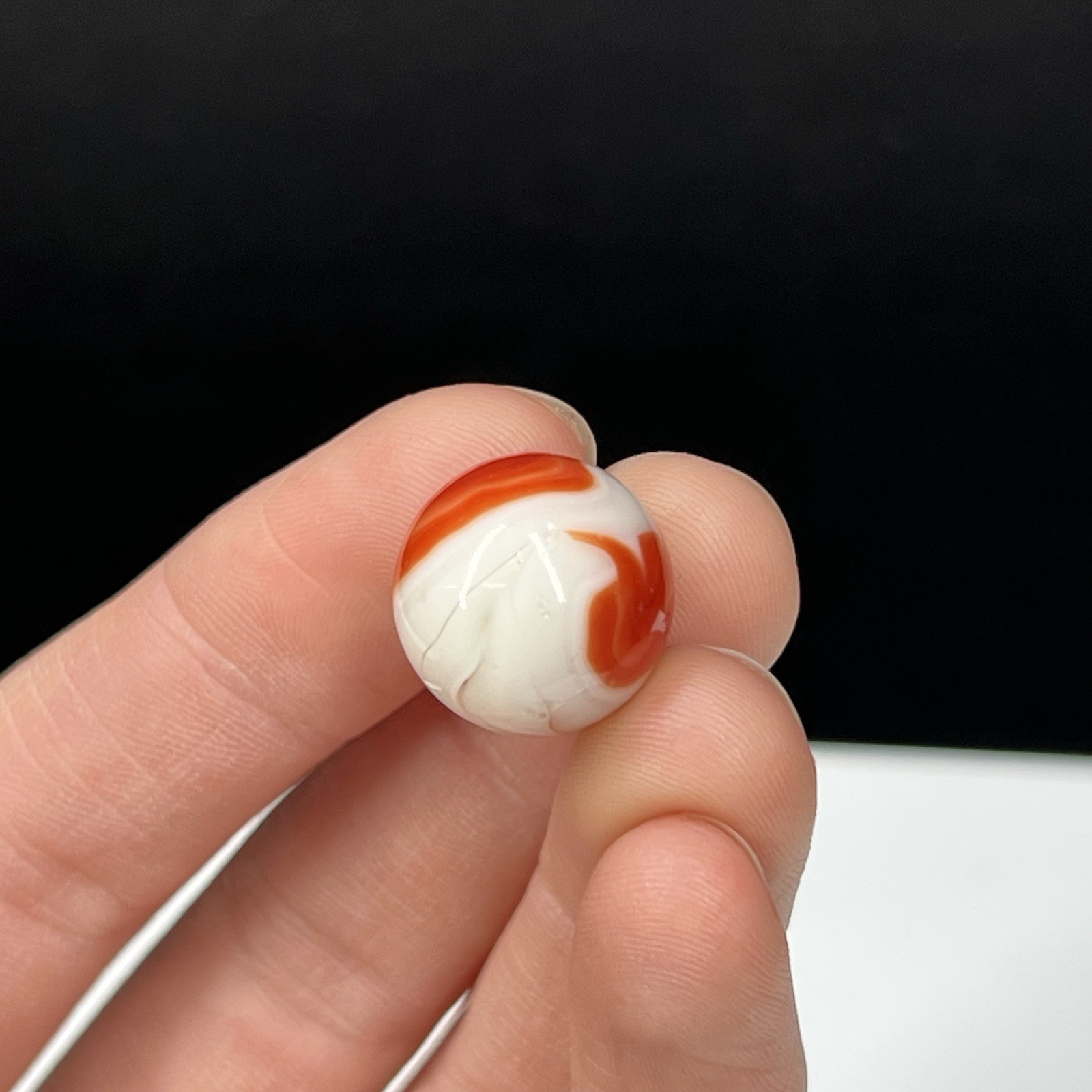 Vtg Old Glass Marble Akro Agate Peltier Christensen .60” Orange White Swirl