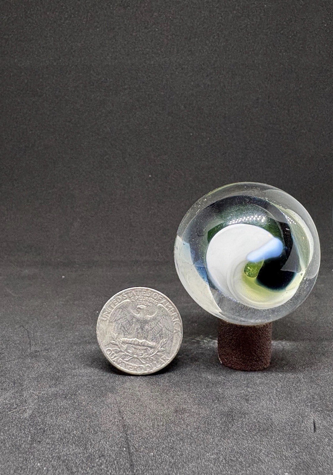 Hand Blown Glass Marble Large (Uranium/Dark Blue/White Swirl)