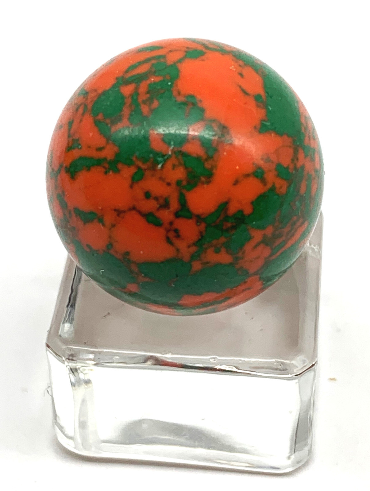20mm Green Slimey Shooter Glass Marbles Pk of 5 (3/4″) Orange w Green Splatters