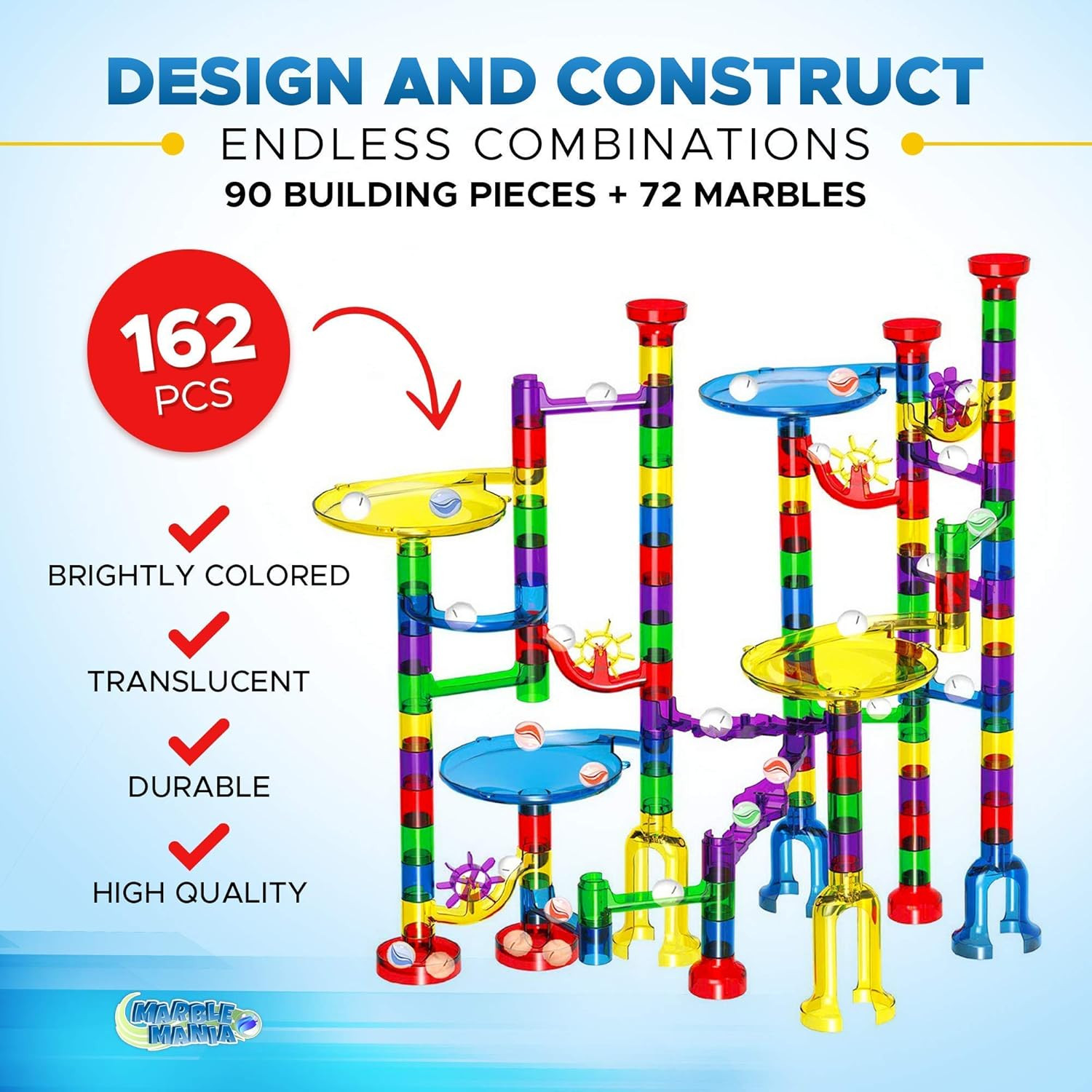 Marble Run – Marble Runs for Kids – 162 Piece plus Storage Tub | Construction To