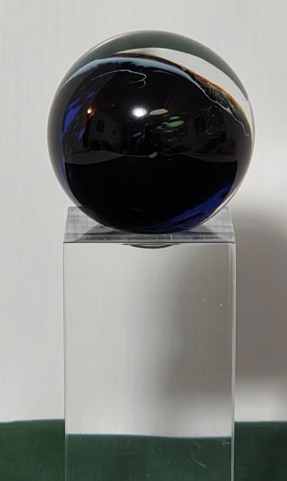 Large Josh Simpson Studio Art Dark Blue Planet Marble w/ Adventurine & Stand