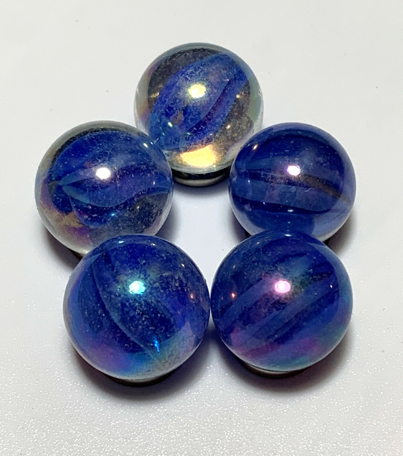 16mm Blue Snowflake Cats Eye Early Ed Glass Marble Players Pk 5 VACOR Cat’s Eye