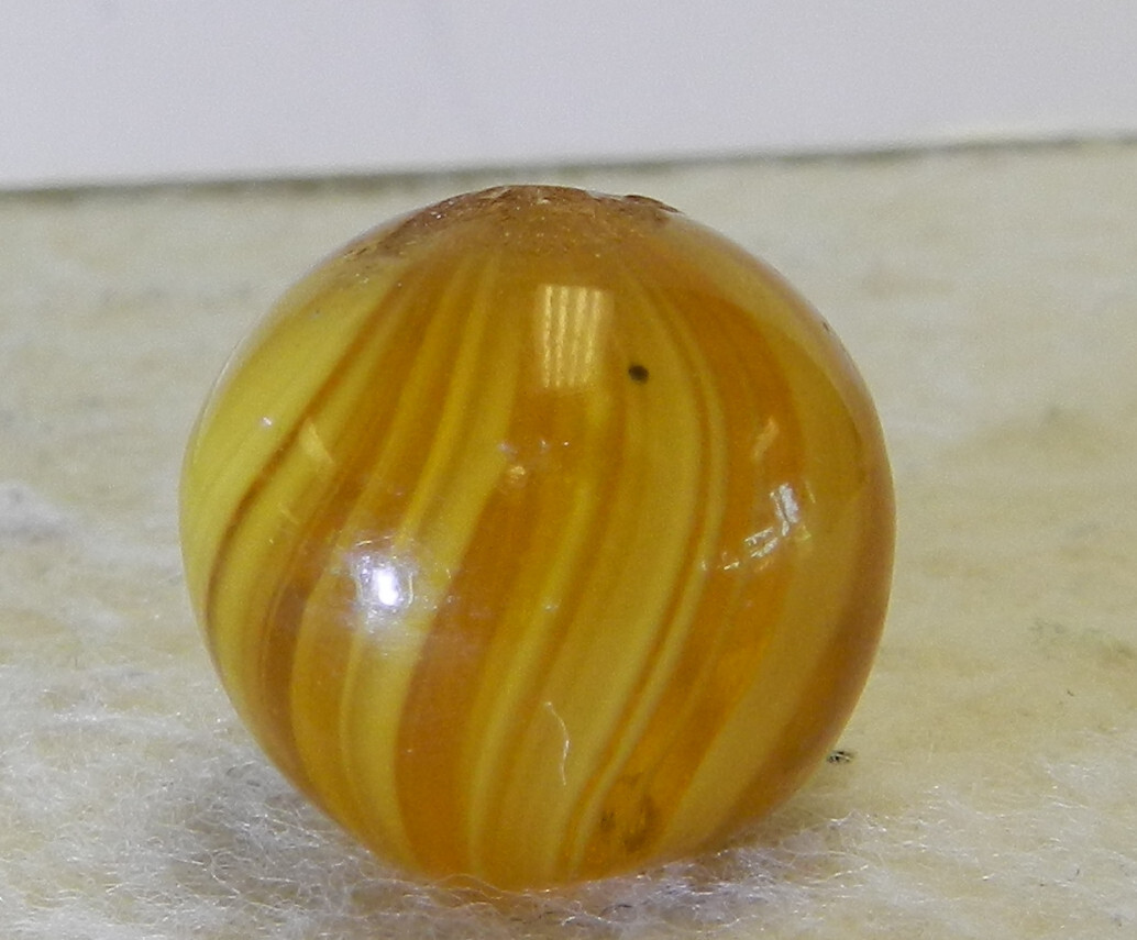 #16449m Nice Vintage German Handmade Yellow Amber Colored Glass Marble .67 In