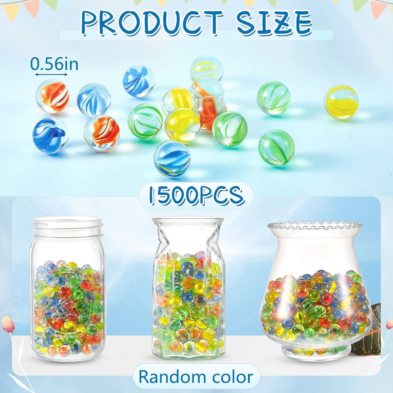 0.55” Solid Round Glass Marbles – 1500 Pcs for DIY, Games, and Home Decoration