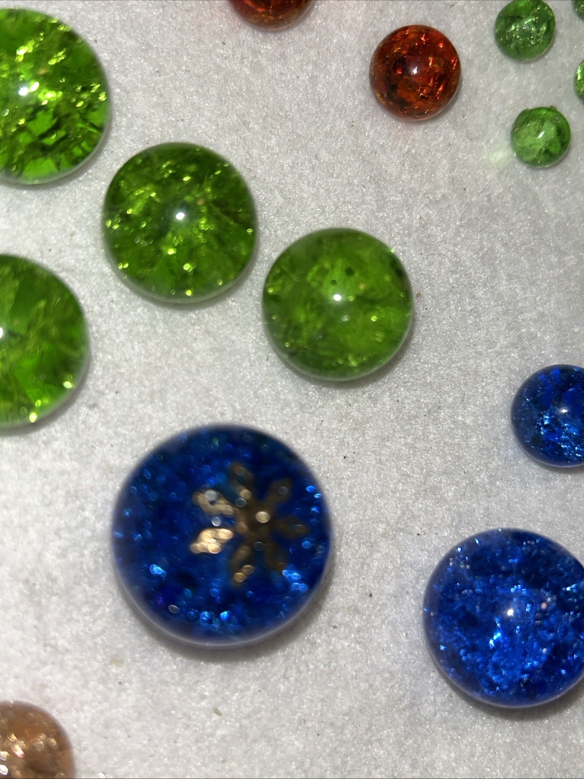 Vintage Vitro Crackle Glass Marbles Lot Various Sizes & Colors 21 Pcs.