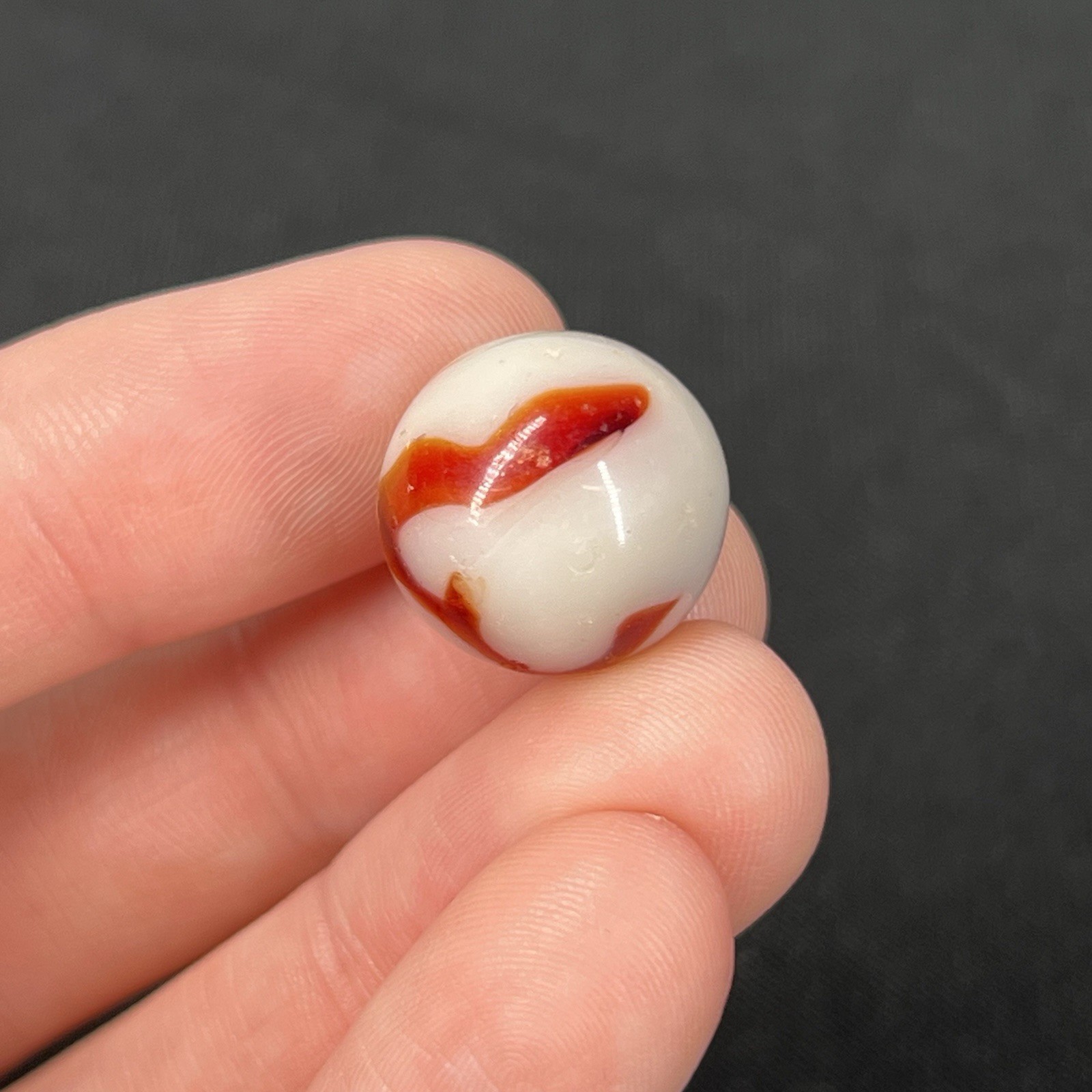 Vintage Glass Marble Christensen Akro Peltier Vitro .6” Dark Orange White