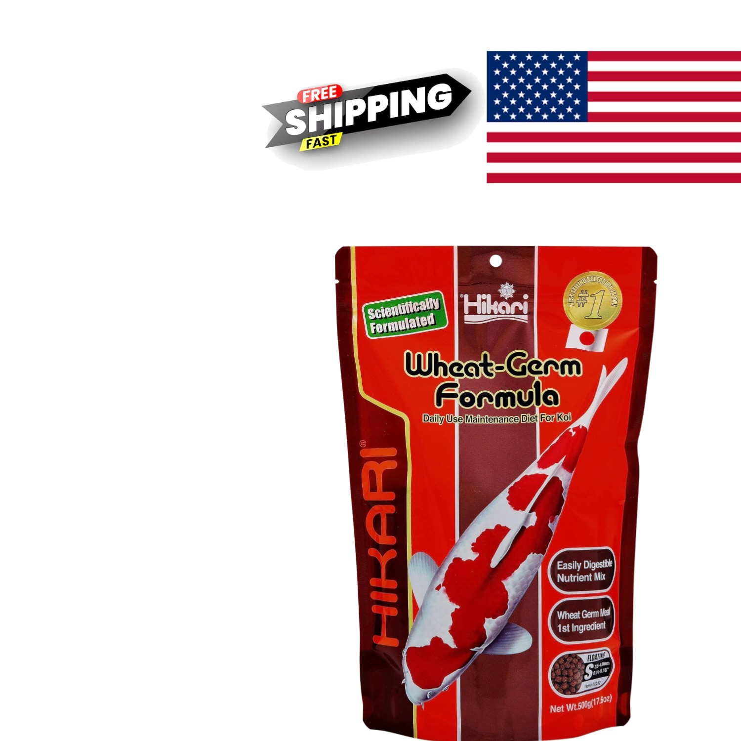 Highly Digestible Wheat Germ Fish Food 17.6 Ounce for Koi Goldfish Tropical Fish