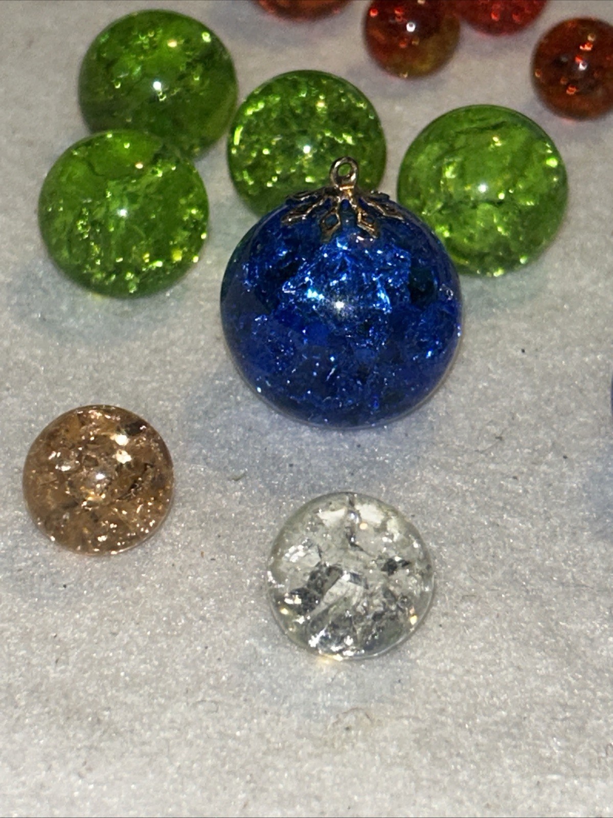 Vintage Vitro Crackle Glass Marbles Lot Various Sizes & Colors 21 Pcs.