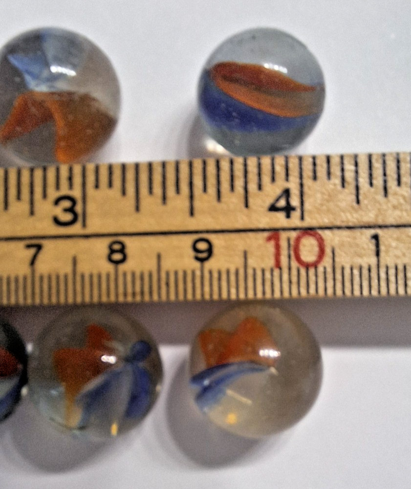 Vtg 6 Vane Tri Color Red White Blue Hybrid Cat’s Eye Marbles 11 ct. UV Reactive