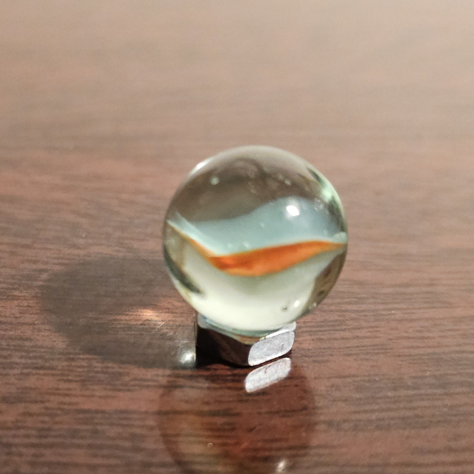 Vintage Red White Blue 3 Lobe Banana Cats Eye .593 Glass Marble