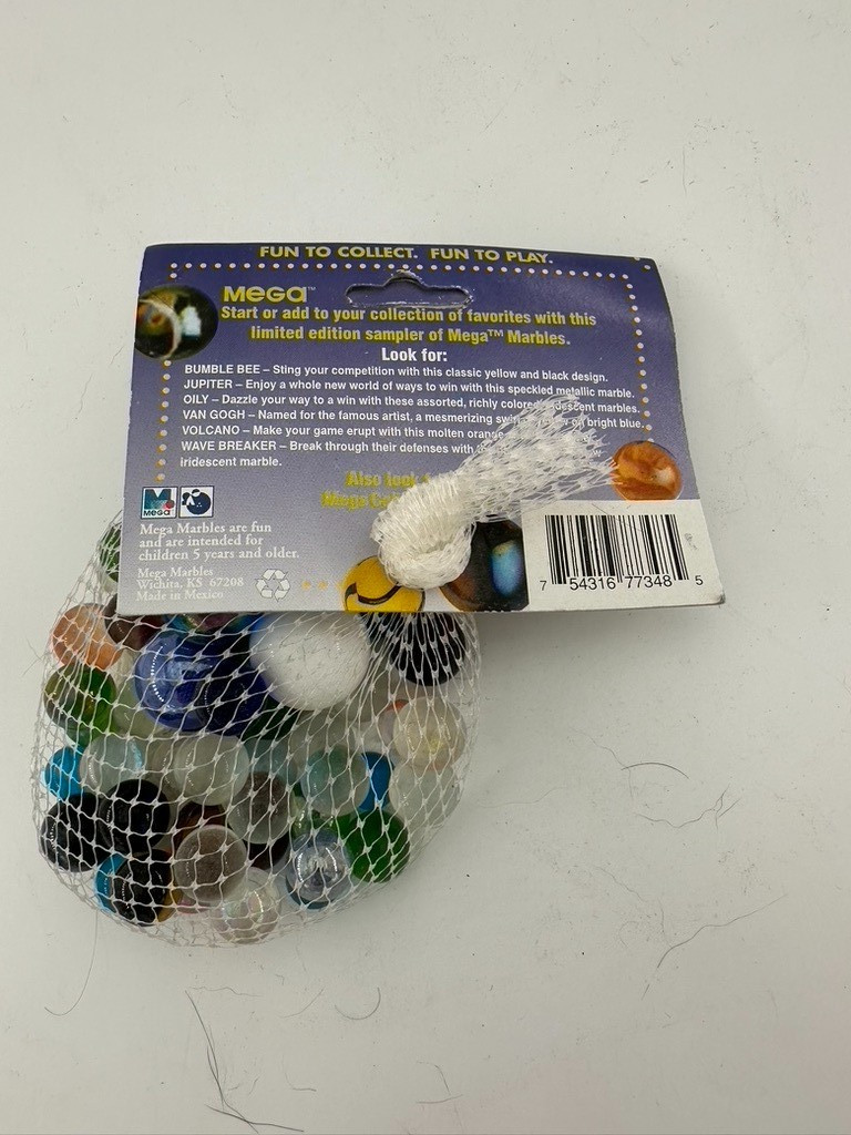 Vintage Glass Mega Marbles Collector Sampler Marbles 10 Oz NOS Net Bag