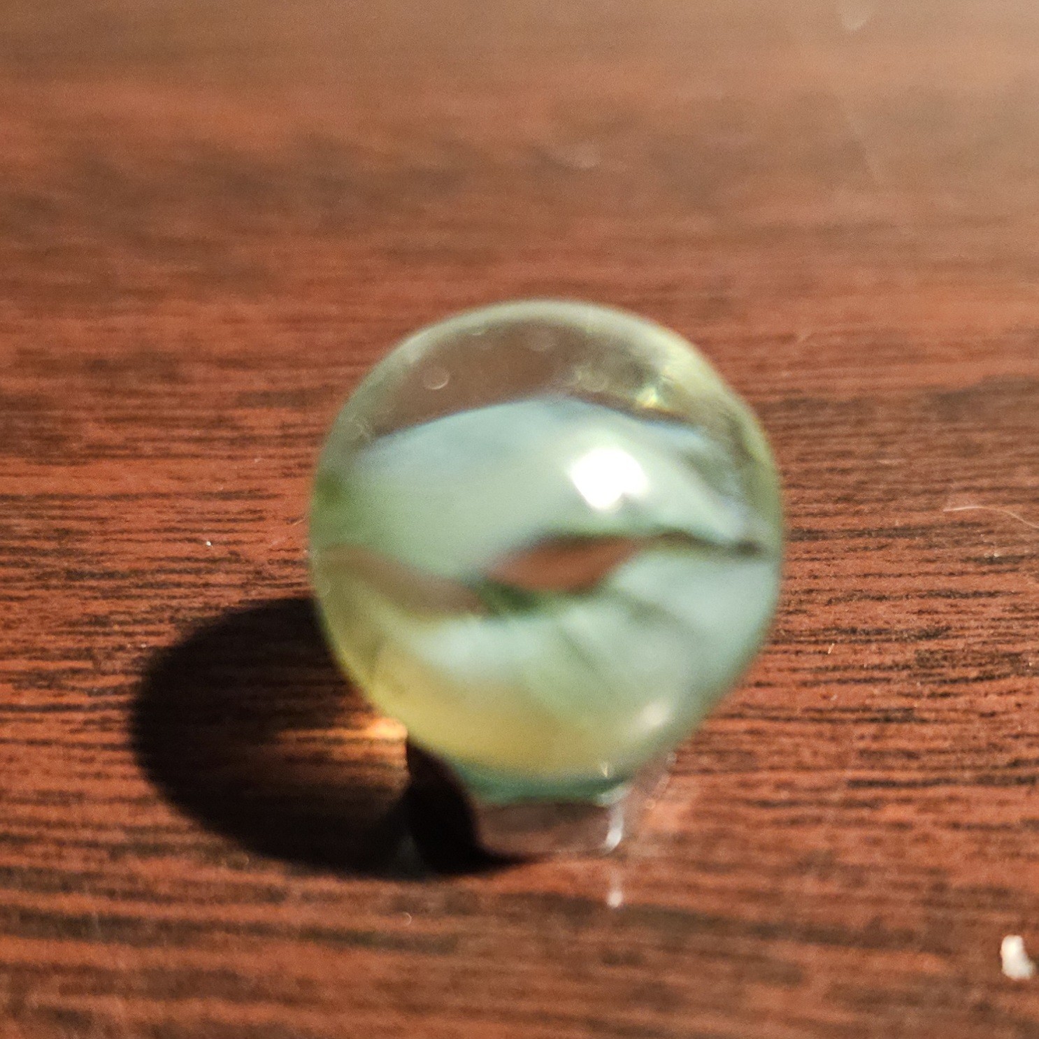 Vintage Vacor Green Spaghetti Ribbon .593″ Glass Marble w Huge Cold Roll Gash