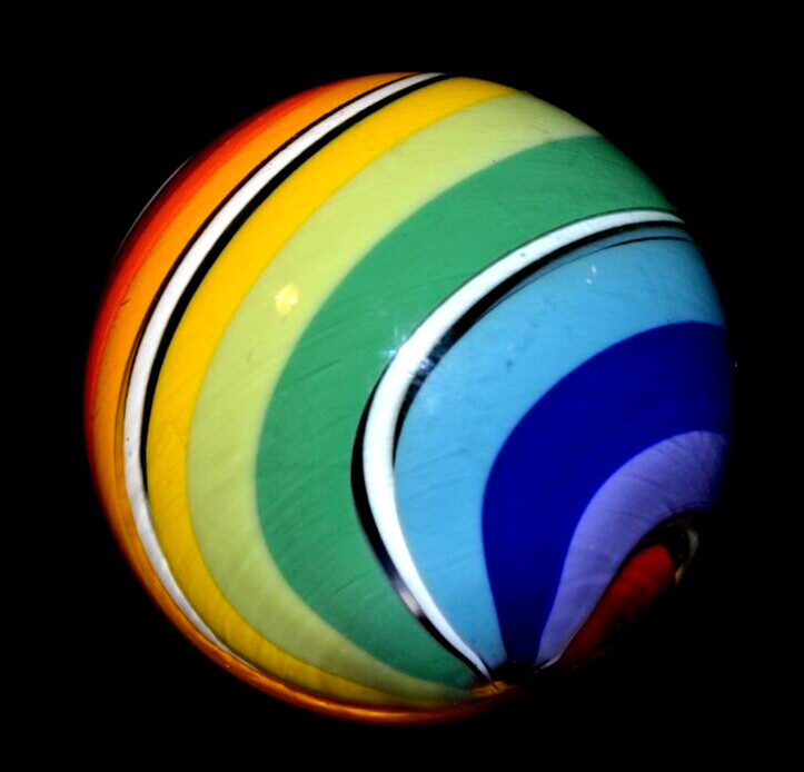 BRIAN TOSELAND GLASS MARBLE/1.879″-STUNNER BEACHBALL PEEK-A-BOO-GORGEOUS &BRIGHT