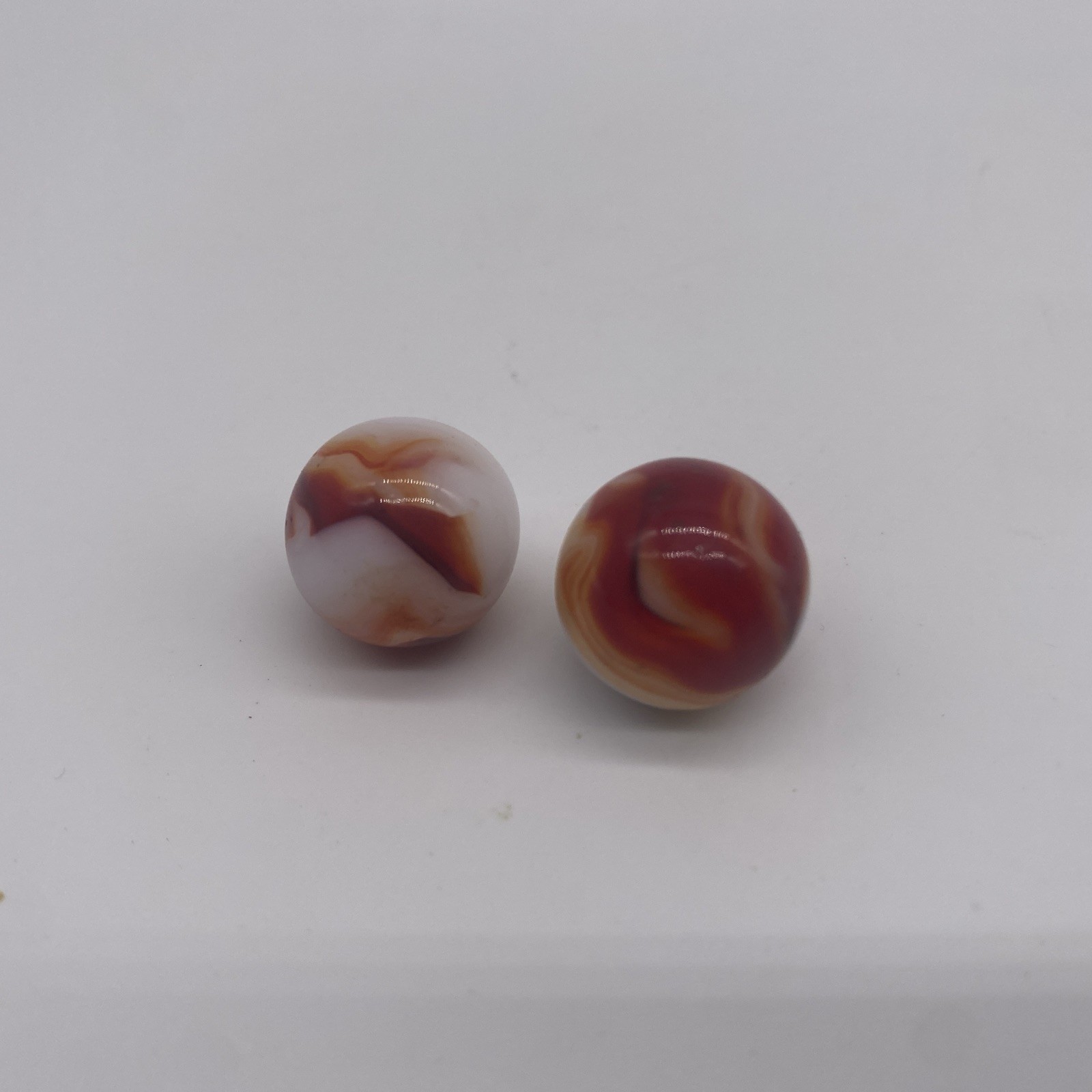 Vintage Lot Of 2 Red White Swirl Glass Marbles 5/8” Diameter