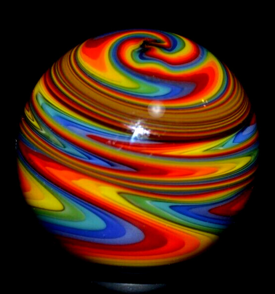 JAY SLACK GLASS MARBLE/1.417″-TRIPLE REVERSE RAINBOW-CRAZY TIGHT-LIME,TURQ,GRN
