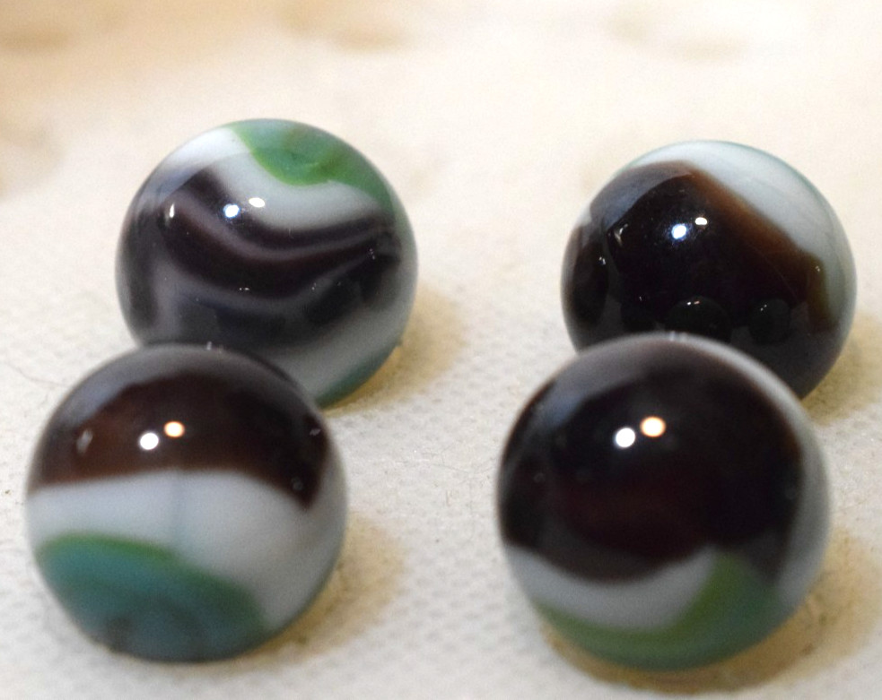 VITRO AGATE MARBLES WHITIES 6PC LOT BROWN AQUA OPAQUE WHITE STRIPE BANDED PATCH