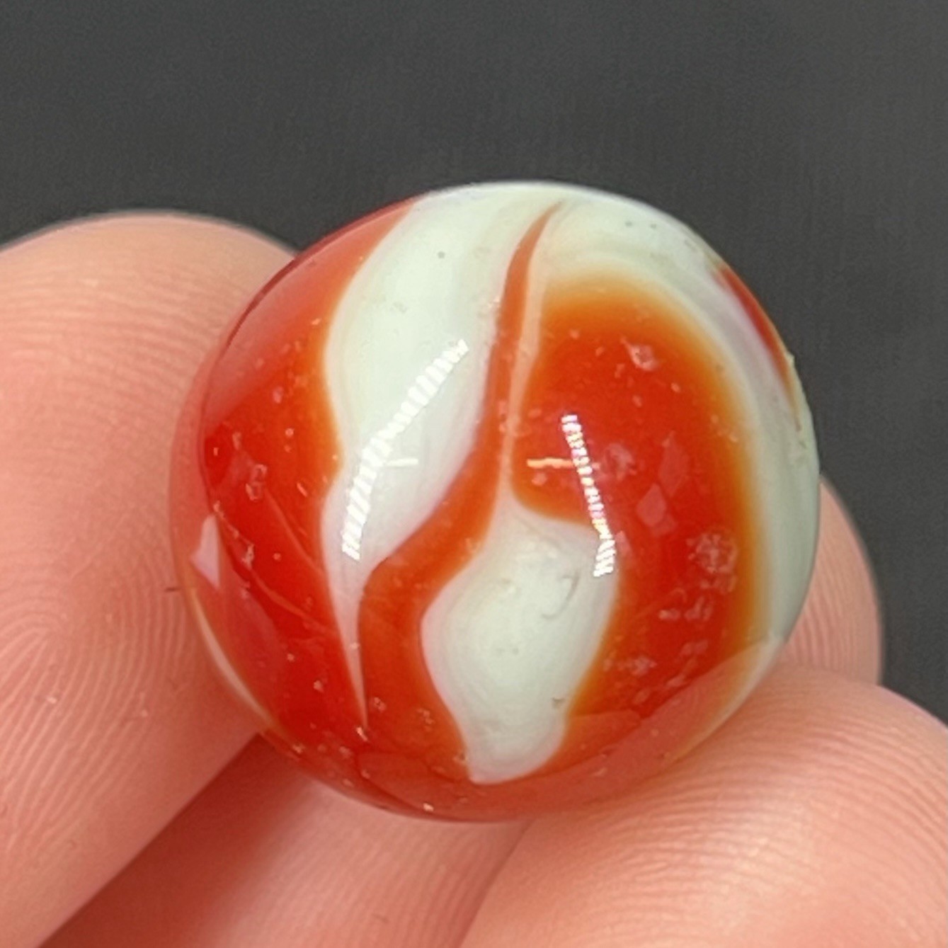 Vintage Glass Marble Christensen Akro Peltier Vitro .6” Mint Green Orange