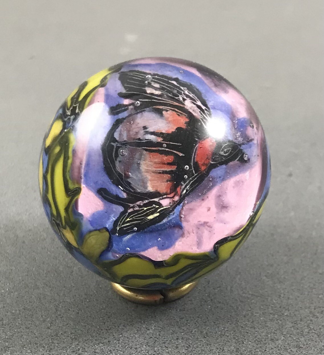 handmade art glass marble red to purple hand painted beetle