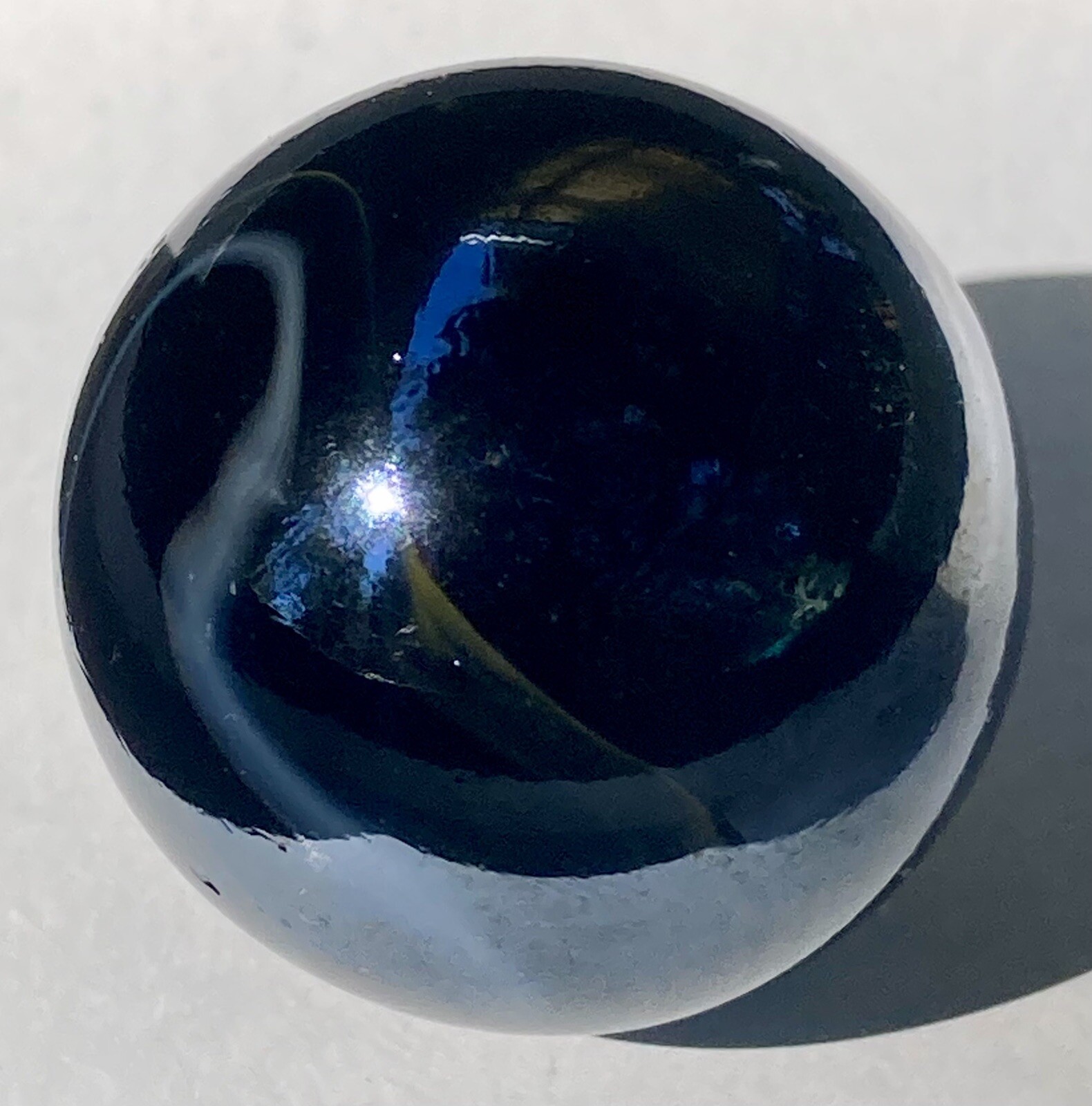 Vintage Estate Large Shooter Marble Dark Iridescent Glass W/Yellow White Swirls