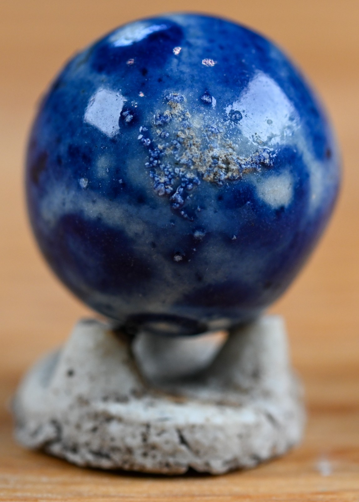 Blue Handmade Bennington Marble & Old German Firing Stand, 0.76 inch, Mint S1694