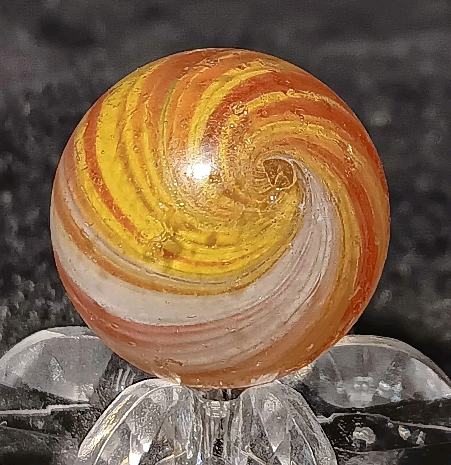 Antique German Handmade Onionskin Marble. .66″ Near Mint+. End Of Day Onionskin